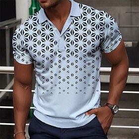 Geométrica Gradiente Homens Roupa de Esporte 3D Imprimir Camiseta Polo Formal Trabalho Rua Poliéster Manga Curta Aberto para a Lateral Camisas polo Azul Primav