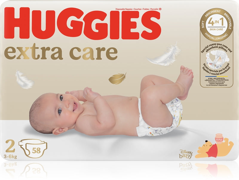 Huggies Couche jetable Extra Care taille 2 3-6 kg 58 pièces