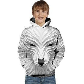 Kids Toddler Boys' Hoodie Pullover Long Sleeve Wolf 3D Print Kid Top Animal Fashion Active Basic White Black Top