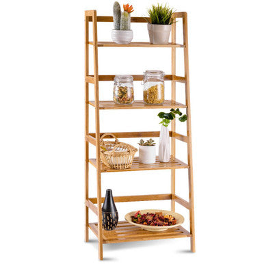 4-Tier Bamboo Bookshelf Ladder Shelf Plant Stand Rack