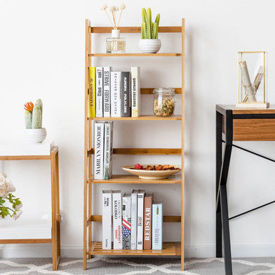 4-Tier Bamboo Bookshelf Ladder Shelf Plant Stand Rack