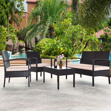 8-Piece Patio Rattan Conversation Set with Loveseats, Chairs, and Tables