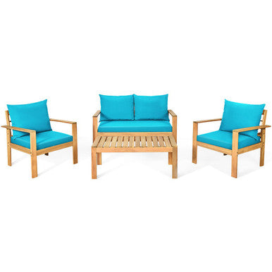 4-Piece Acacia Wood Loveseat Patio Furniture Set