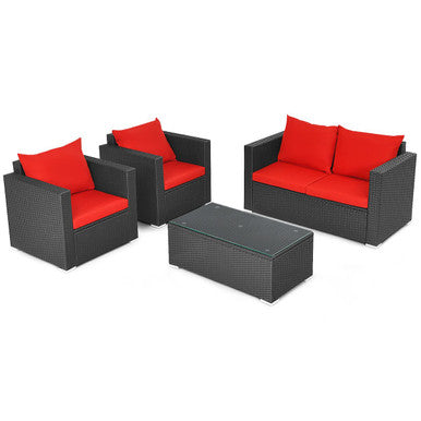 4-Piece Rattan Outdoor Furniture Set with Coffee Table