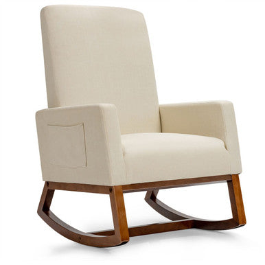 Rocking High-Back Upholstered Lounge Armchair with Side Pocket