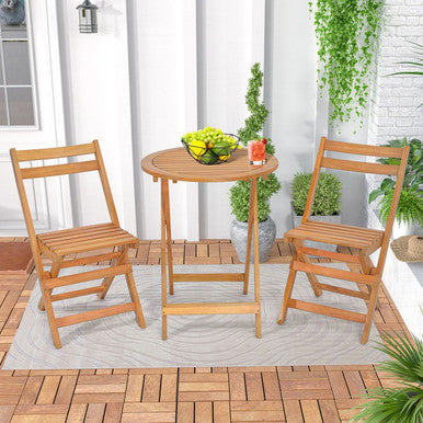 3-Piece Folding Patio Bistro Set with Slatted Tabletop