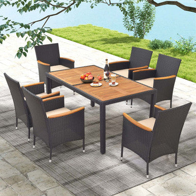 7-Piece Patio Rattan Dining Set with Umbrella Hole & Cushioned Armchairs