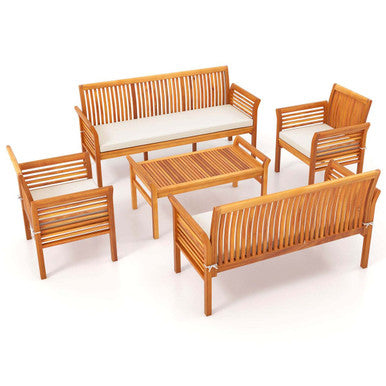5-Piece Patio Furniture Set with Acacia Wood Frame