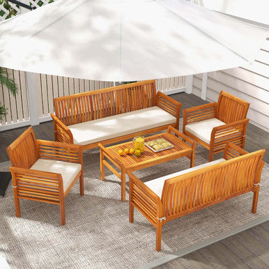 5-Piece Patio Furniture Set with Acacia Wood Frame