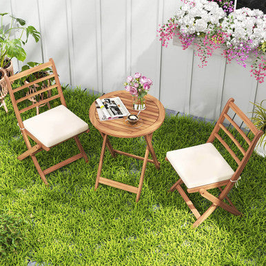 3-Piece Acacia Wood Patio Bistro Set with Table and Chairs