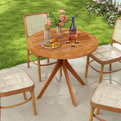 35.5-inch Patio Wood Dining Table with Slatted Tabletop