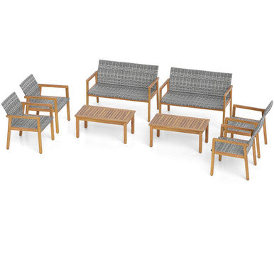 8-Piece Outdoor Acacia Wood Frame Patio Set