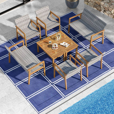 8-Piece Outdoor Acacia Wood Frame Patio Set