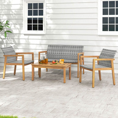 4-Piece Outdoor Furniture Set with Acacia Wood Frame