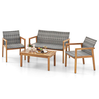 4-Piece Outdoor Furniture Set with Acacia Wood Frame