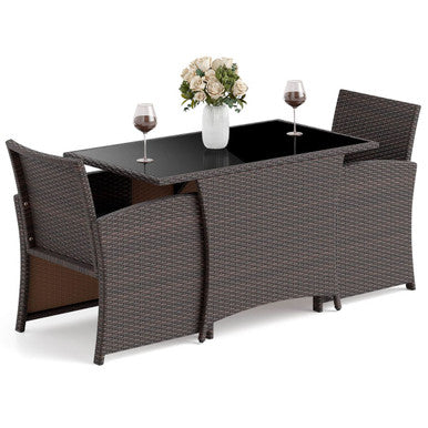 3-Piece Wicker Bistro Set with Tempered Glass Tabletop