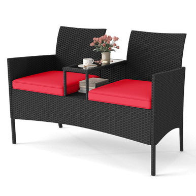 Patio Loveseat with Built-in Tempered Glass TableTop