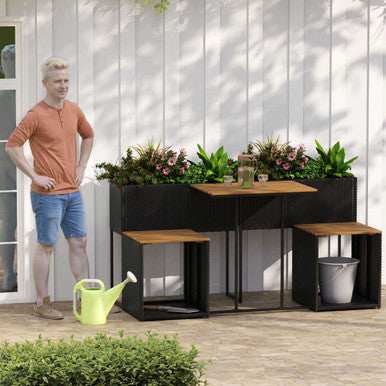 Patio Furniture Set with Raised Garden Bed and Built-in Storage Space