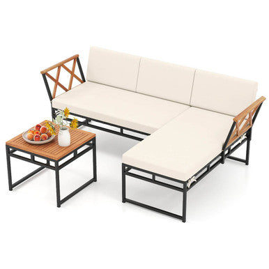 3-Piece L-Shaped Patio Furniture Set with Loveseat