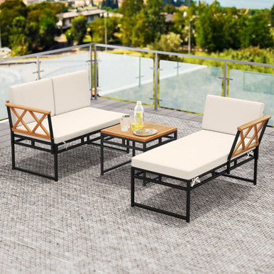 3-Piece L-Shaped Patio Furniture Set with Loveseat