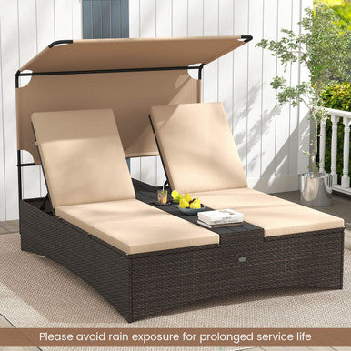 Outdoor Daybed with 4-Position Adjustable Backrests and Tabletops
