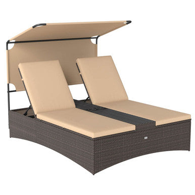 Outdoor Daybed with 4-Position Adjustable Backrests and Tabletops