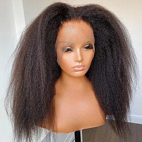 Cabelo humano remy 13x4 Lace Front Peruca Parte livre Cabelo Brasileiro Kinky Liso Preta Peruca 150% Densidade do Cabelo com o cabelo do bebê Sem cola Pré-depe