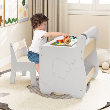 Kids' Table and Chair Set with 2-in-1 Detachable Tabletop and Storage
