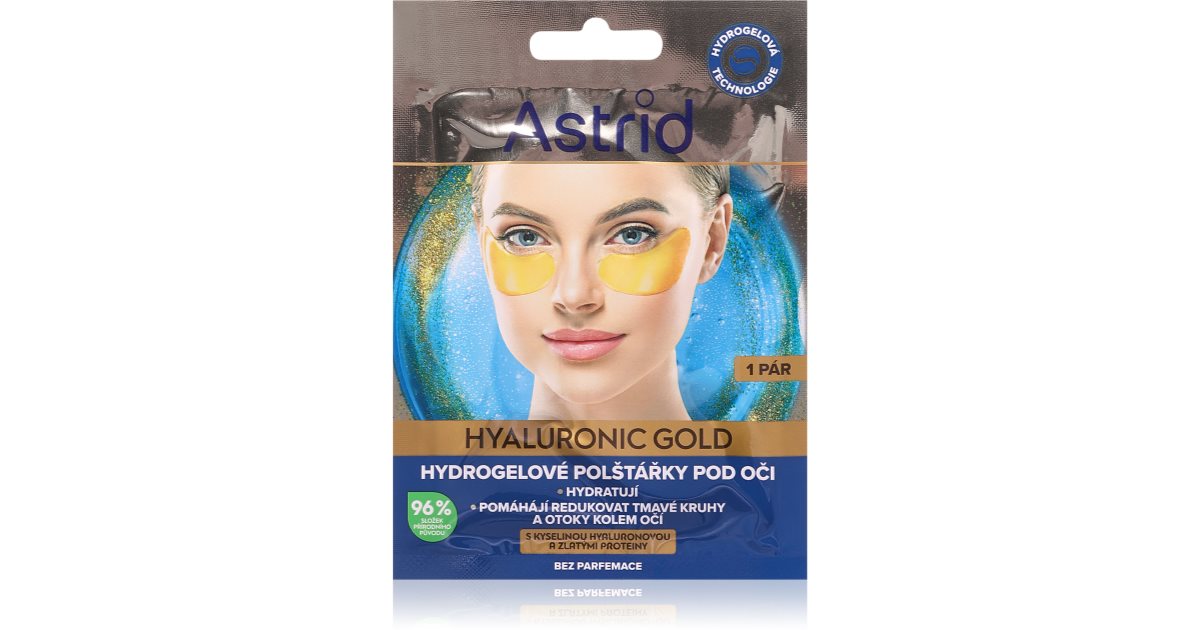 Astrid Mască de ochi cu aur hialuronic împotriva ridurilor, pungilor și petelor pigmentare, 2 bucăți
