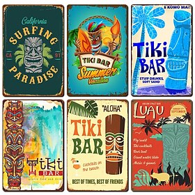 1pc Tiki Bar Metal Tin Sign Summer Beach Tin Sign Vintage Beach Signs Wall Decor Painting Wall Hanging For Bar Decor Home Decor Wall Art Metal Tin Sign 20x30cm