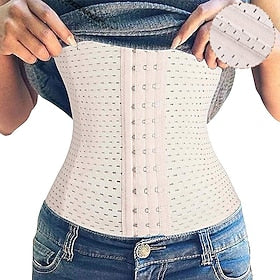 Corset Women's Waist Trainer Shapewears Office Running Gym Yoga Plus Size Creamy-white Black Brown Sport Breathable Hook  Eye Tummy Control Push Up Front Close