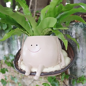 Hanging Swing Chair Planter Pot Smile Face Planter for Indoor Outdoor Plant Head Resin Flower Pots for String of Pearls Plant Live Gift Ideas for Mother Day, C