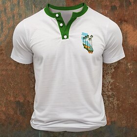 Homens Camiseta Camisa Henley Camisetas Camisa de manga curta T-shirt Bloco de cor Coqueiro Henley Rua Férias Manga Curta Patchwork Imprimir Roupa Moda Designe
