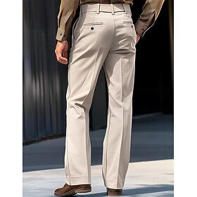 Homens Social Calças Calças de Terno Bolsos Perna reta Tecido Conforto Respirável Comprimento total Formal O negócio Moda Roupa de rua Cinzento Escuro Bege