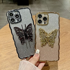 telefon Etui Til iPhone 15 Pro Max Plus iPhone 14 13 12 11 Pro Max Plus Bagcover Med Magsafe Med stativ Gennemsigtig Bling Glitter skinnende Sommerfugl TPU Bel