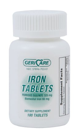 Geri-Care Iron Supplement Ferrous Sulfate Tablet 325mg 100 Count Bottle