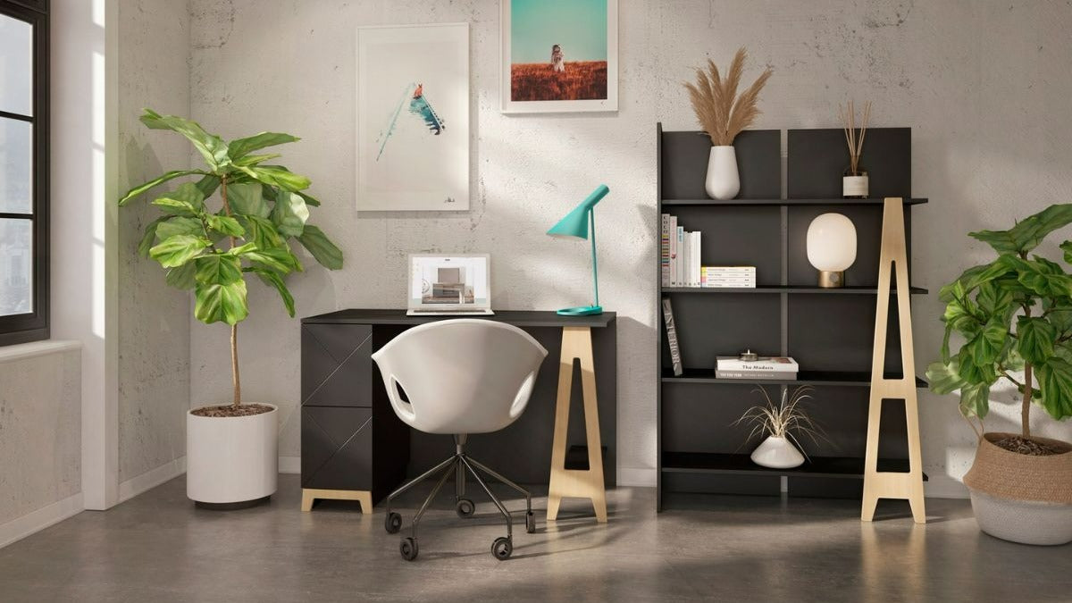 Nexera Nomad Desk + Bookcase Combo Black