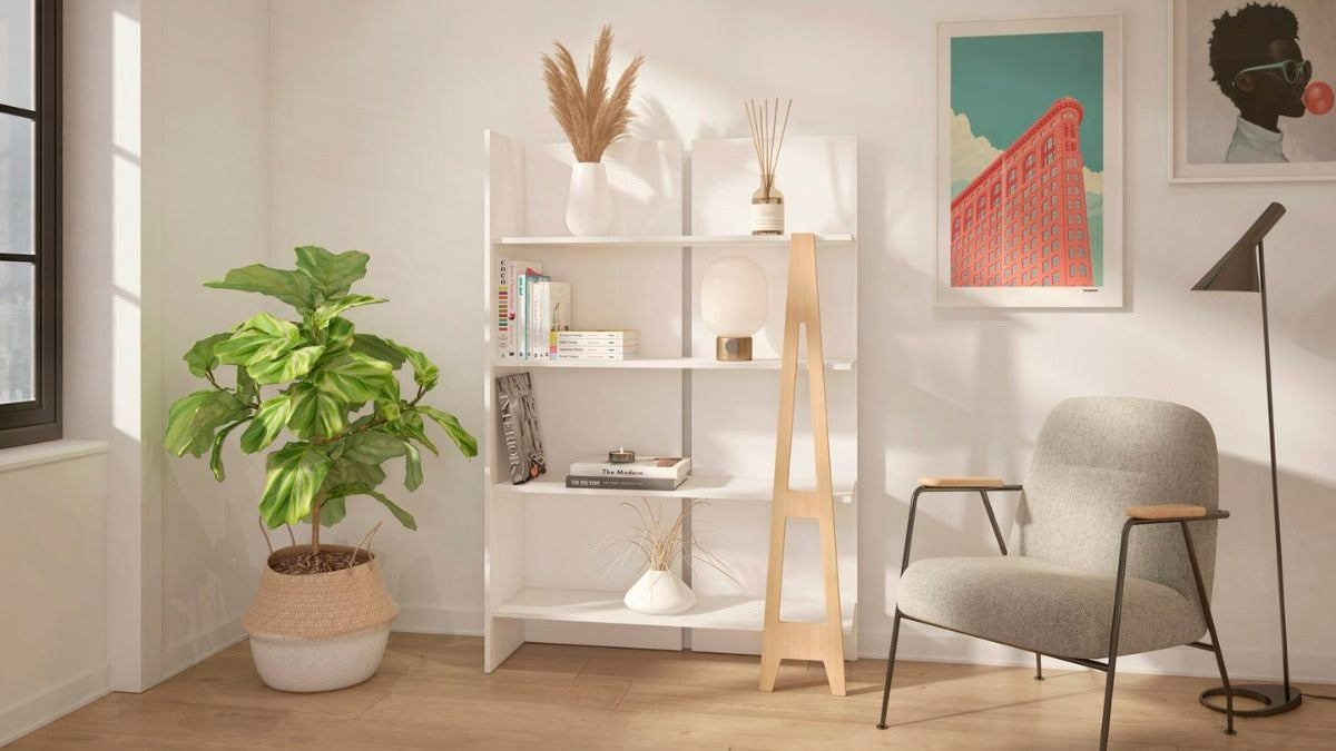 Nexera Atypik Bookcase White and Birch Plywood