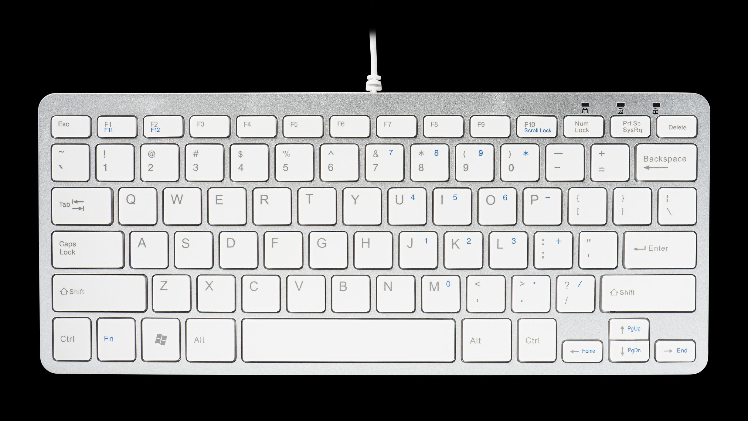 R-go-tools Compact Slim Ergonomic Wired-USB Keyboard, QWERTY (US) White with Silver