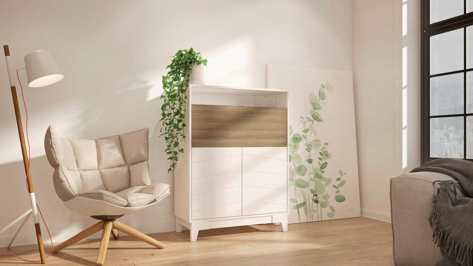 Nexera Boss Secretary Desk Nutmeg laminate panel and Matte White Lacquer casing & doors