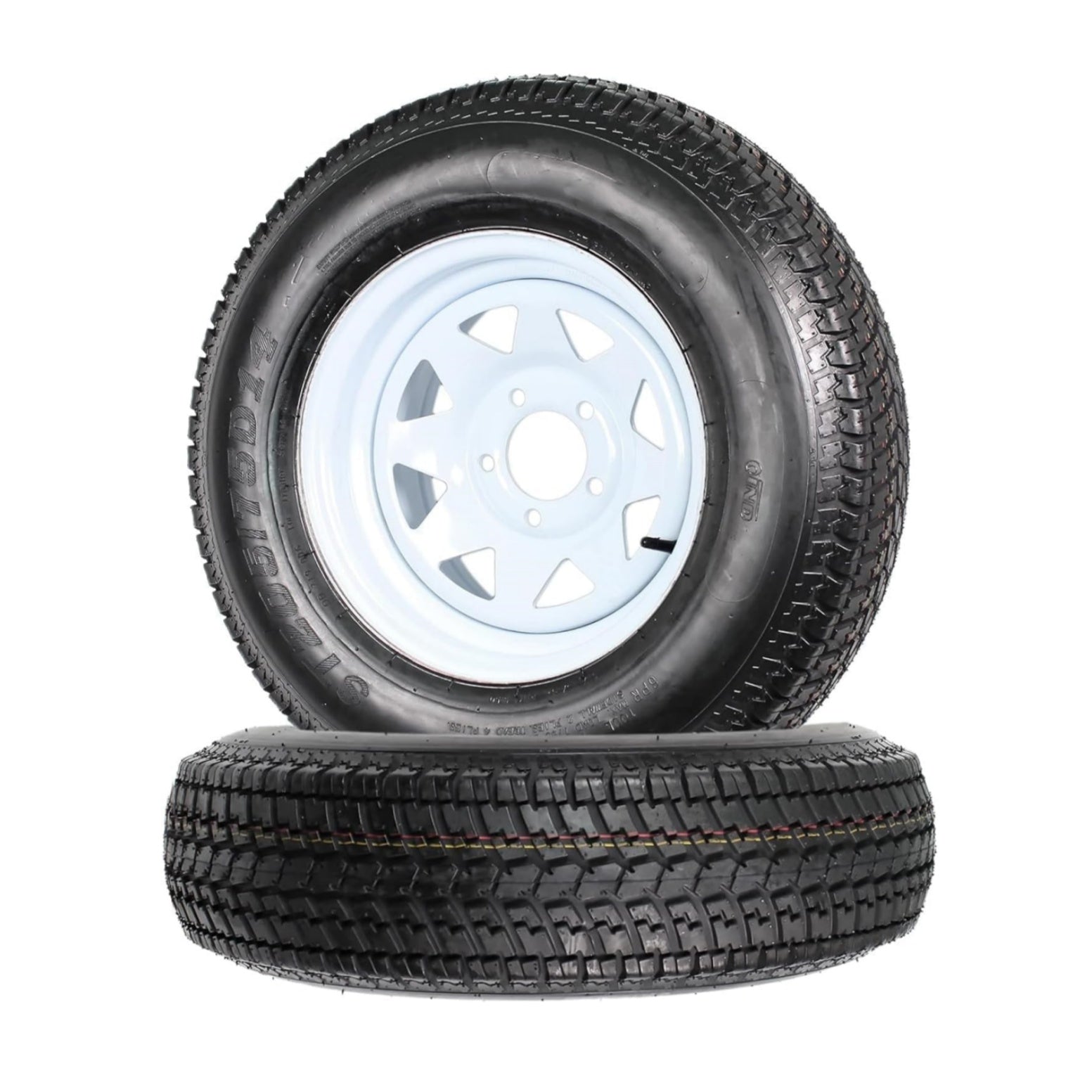 Garvee ST205-75D14 Trailer Tires, Set of 2, Load Range C 6PLY, 14" White Spoke Rims, Max Load 1760 LBS, 5 Lug on 4.5", Durable All-Terrain Design for 