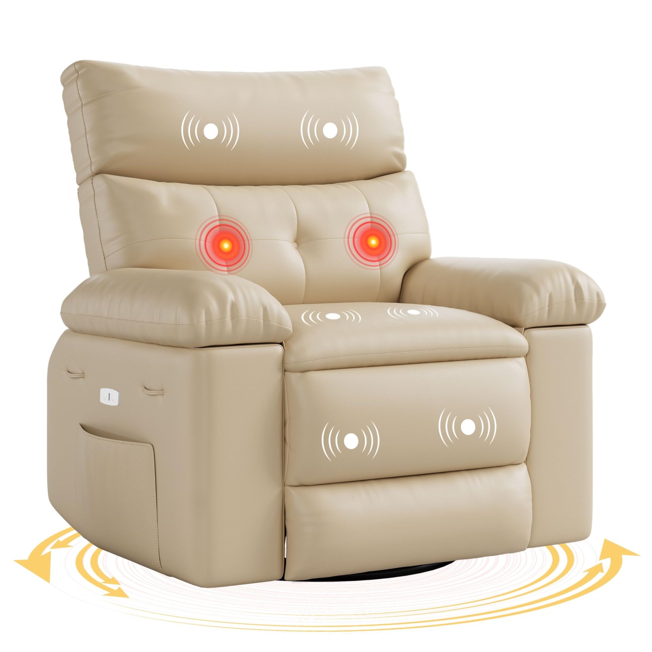 Garvee 22'' Rocker Swivel Recliner Chair, Lazy Boy for Adults, with Vibrating Massage and Heating, 1.5X Sponge Filling, Side Pocket, and Cup Holder, f