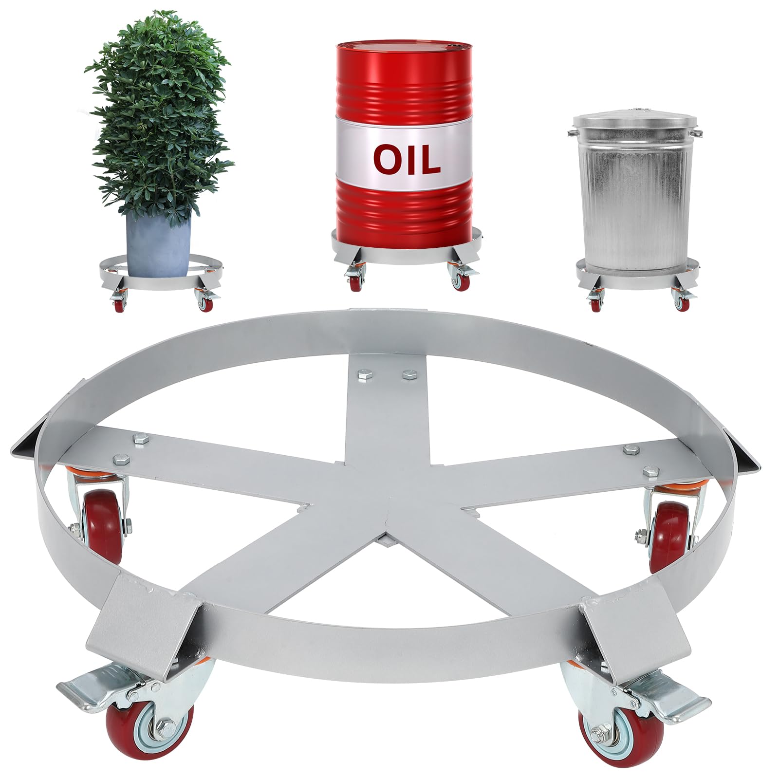 Garvee 55 Gallon Drum Dolly, 1250lbs, Steel Frame Bucket Dolly with 5 Swivel Casters Wheel, Non Tipping Barrel Dolly for Furniture-Trash-Plant