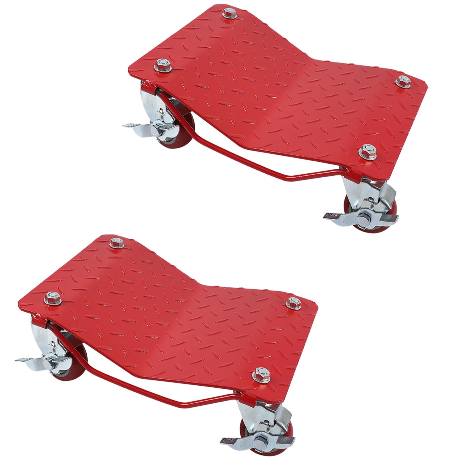 Garvee Car Dolly [Set of 2, 3000 Lbs Capacity], Heavy-Duty Carbon Steel Wheel Dollies with Anti-Skid Plate & 360° Rotatable Wheels, Red