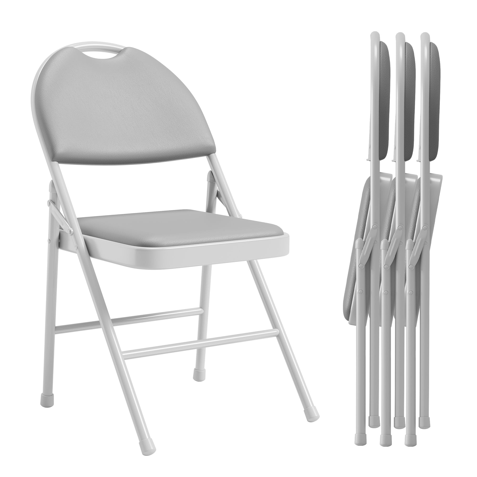 Garvee 4 Pack Folding Chairs, Portable Metal Frame Padded Folding Chair, Foldable Chairs with PU Leather Cushion and Back for Guests Kitchen Office Ev