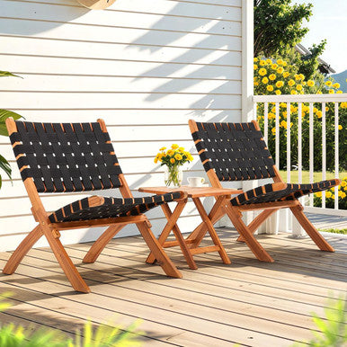 3-Piece Acacia Patio Furniture Set with Coffee Table and Folding Chairs