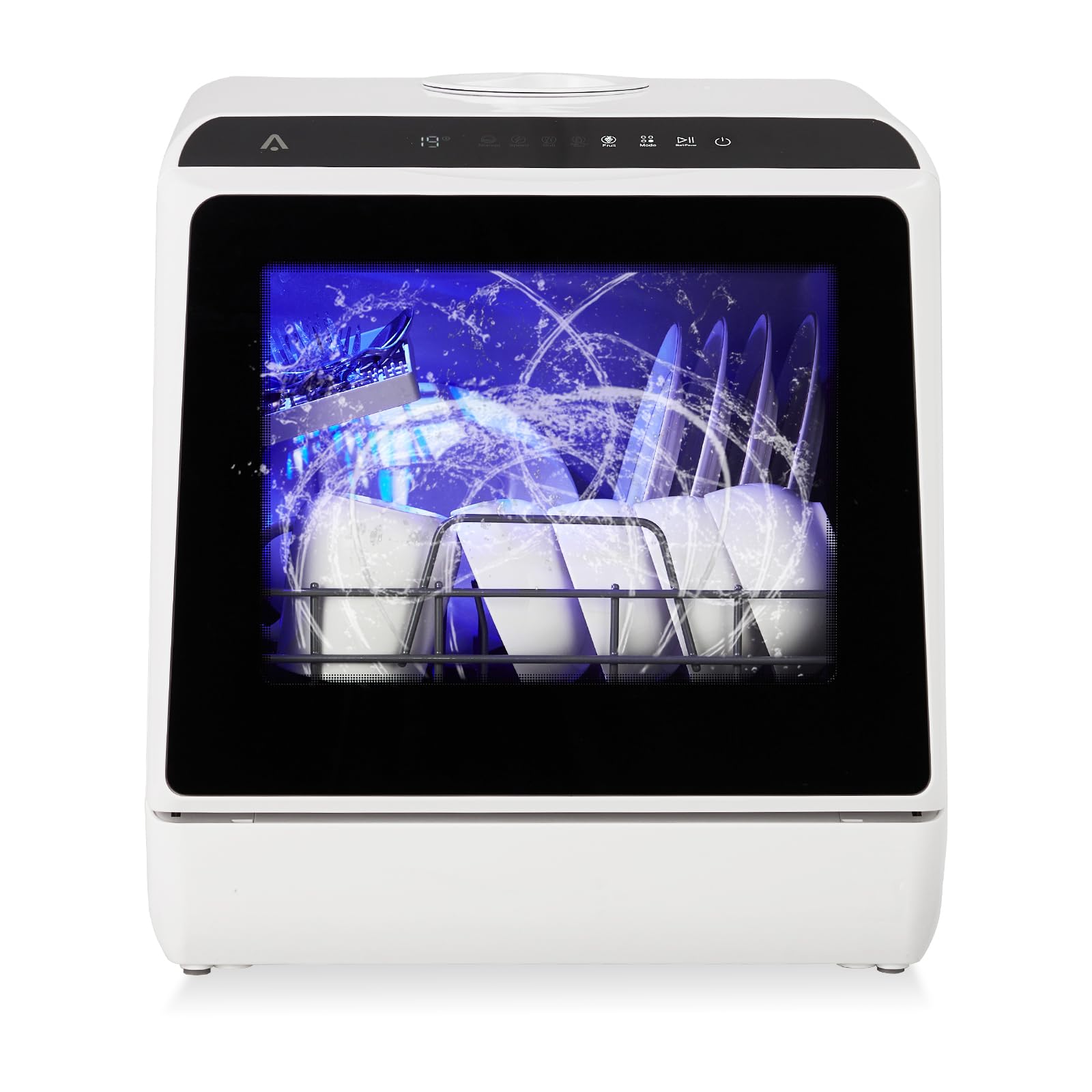 Garvee Portable Mini Dishwasher, Countertop Dishwasher 5L Water Tank, 5 Washing Programs & High-Temp Air-Dry Function, Tabletop Dishwasher with 360° S