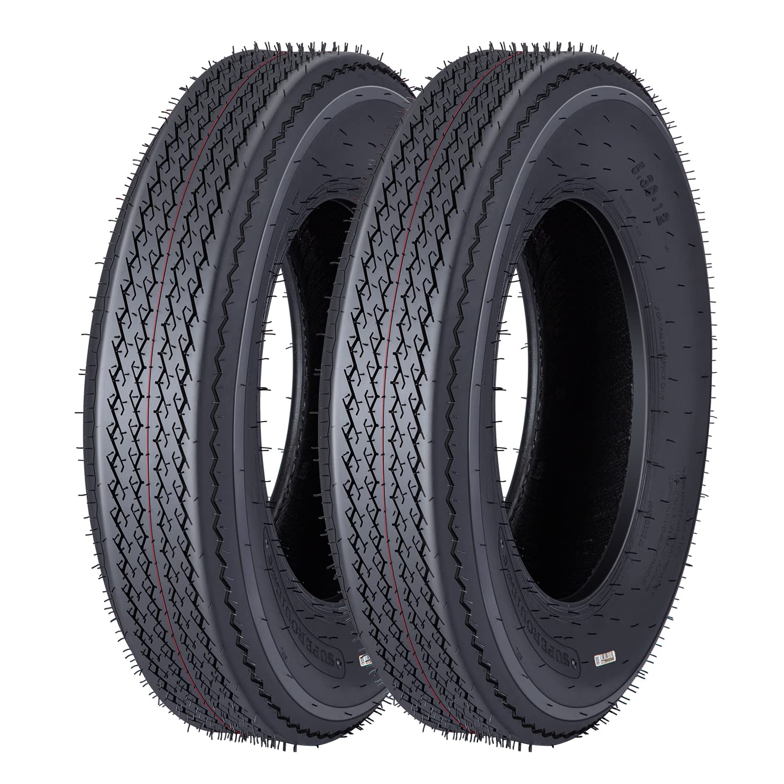 Garvee 5.30-12 Trailer Tires, 2 Pack, Load Range C 6PLY, Max Load 475 LBS @ 80 PSI, Tread Depth 6mm, Spoke Wheel,Suitable for All Kinds of Small and L
