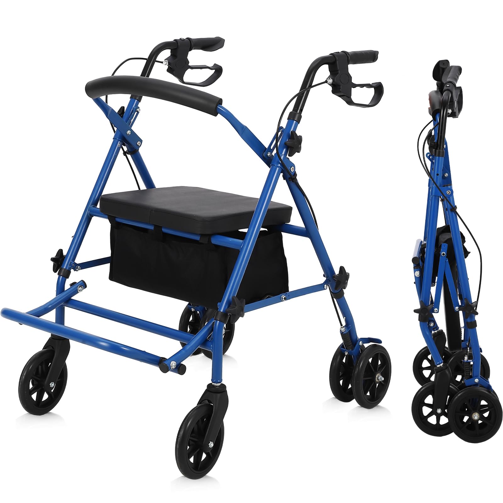 Garvee 2-in-1 Rollator Walker & Transport Wheelchair | 300lbs Capacity | Adjustable Height Mobility Aid for Seniors with Padded Seat & Foldable Footre