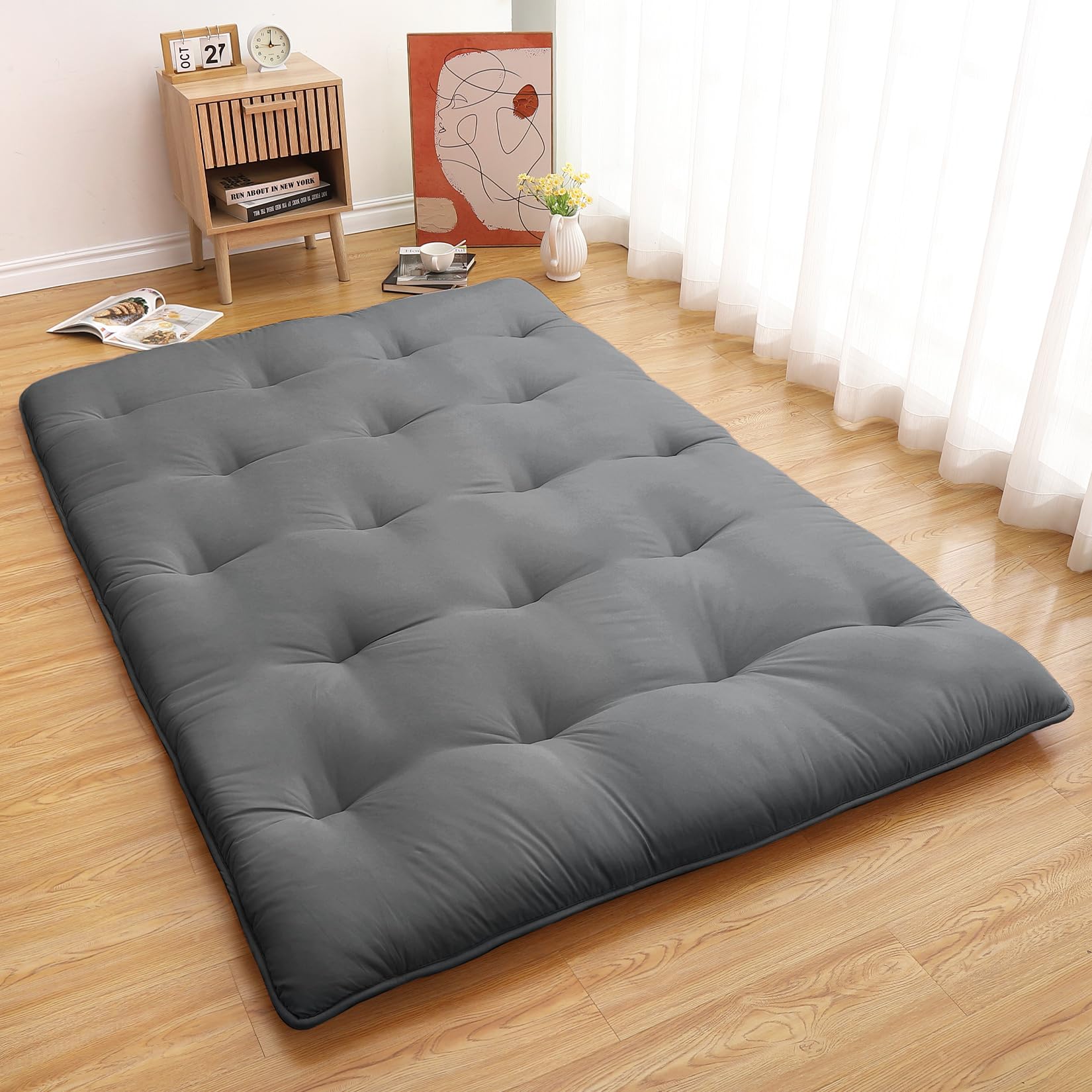 Garvee Futon Mattress, Japanese Floor Mattress Full Size Floor Mat for Sleeping Adult Size, Foldable Tatami Mattress Roll Up Floor Bed Mattress for Ho